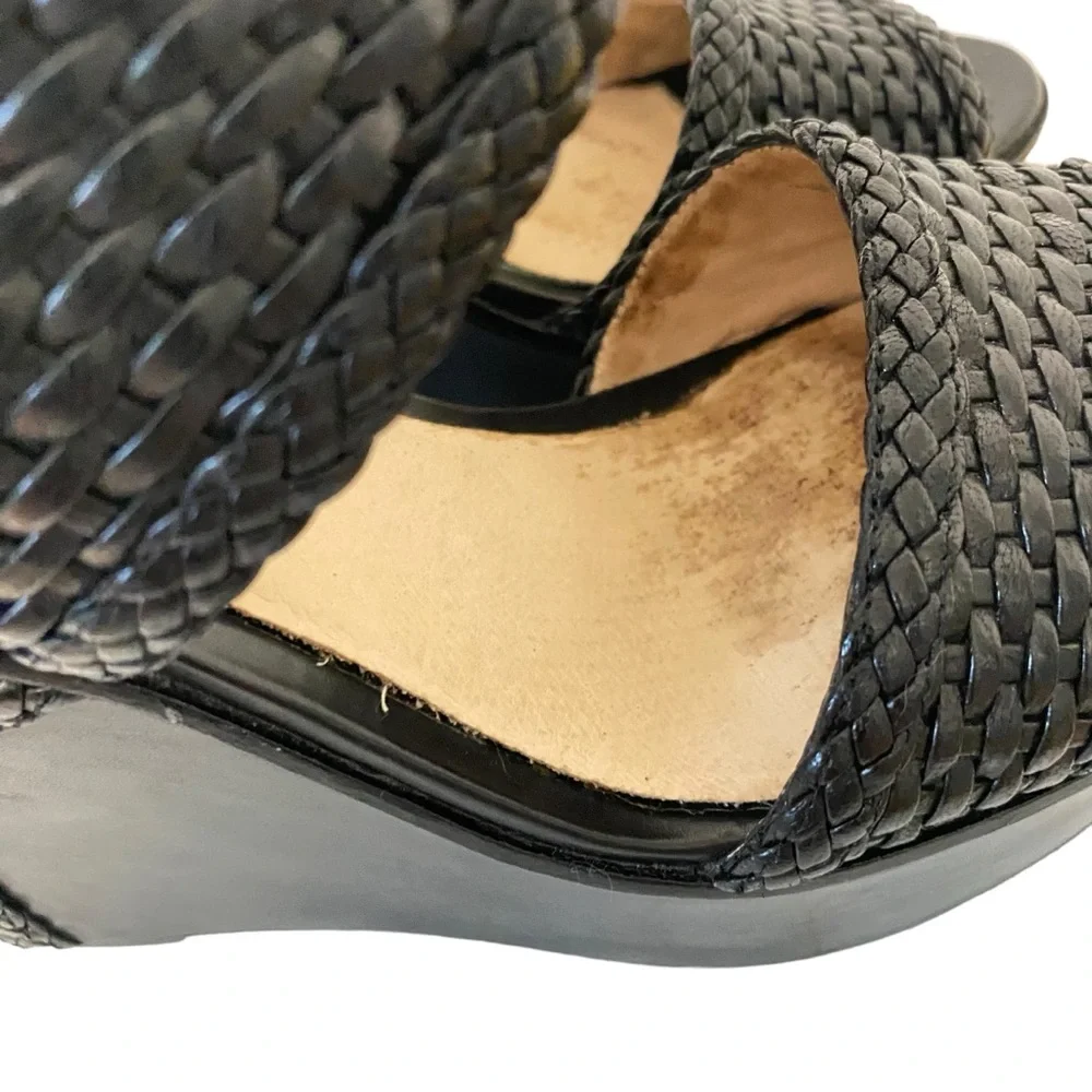House of Harlow 1960 Eden Woven Detail Platform‎ Holiday Chic Wedge Heels Black - Picture 14 of 15